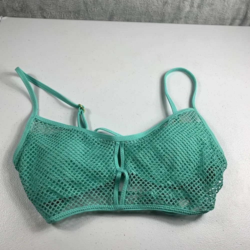 Becca Women's Swim Top Small Green Mesh‎ Network Cami Bikini Removable Cup NWT